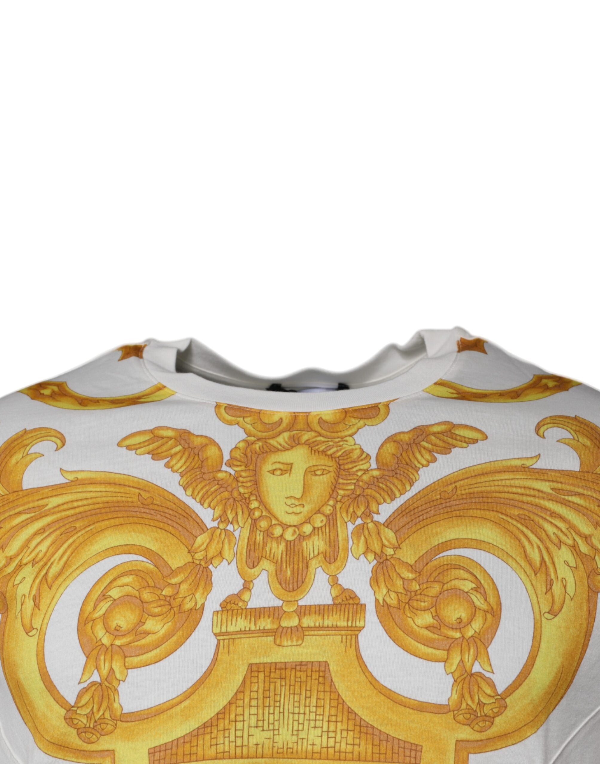 Camiseta de algodón con cuello redondo y estampado de Medusa blanca de Versace