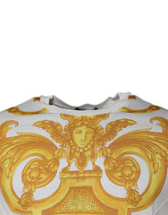 Camiseta de algodón con cuello redondo y estampado de Medusa blanca de Versace