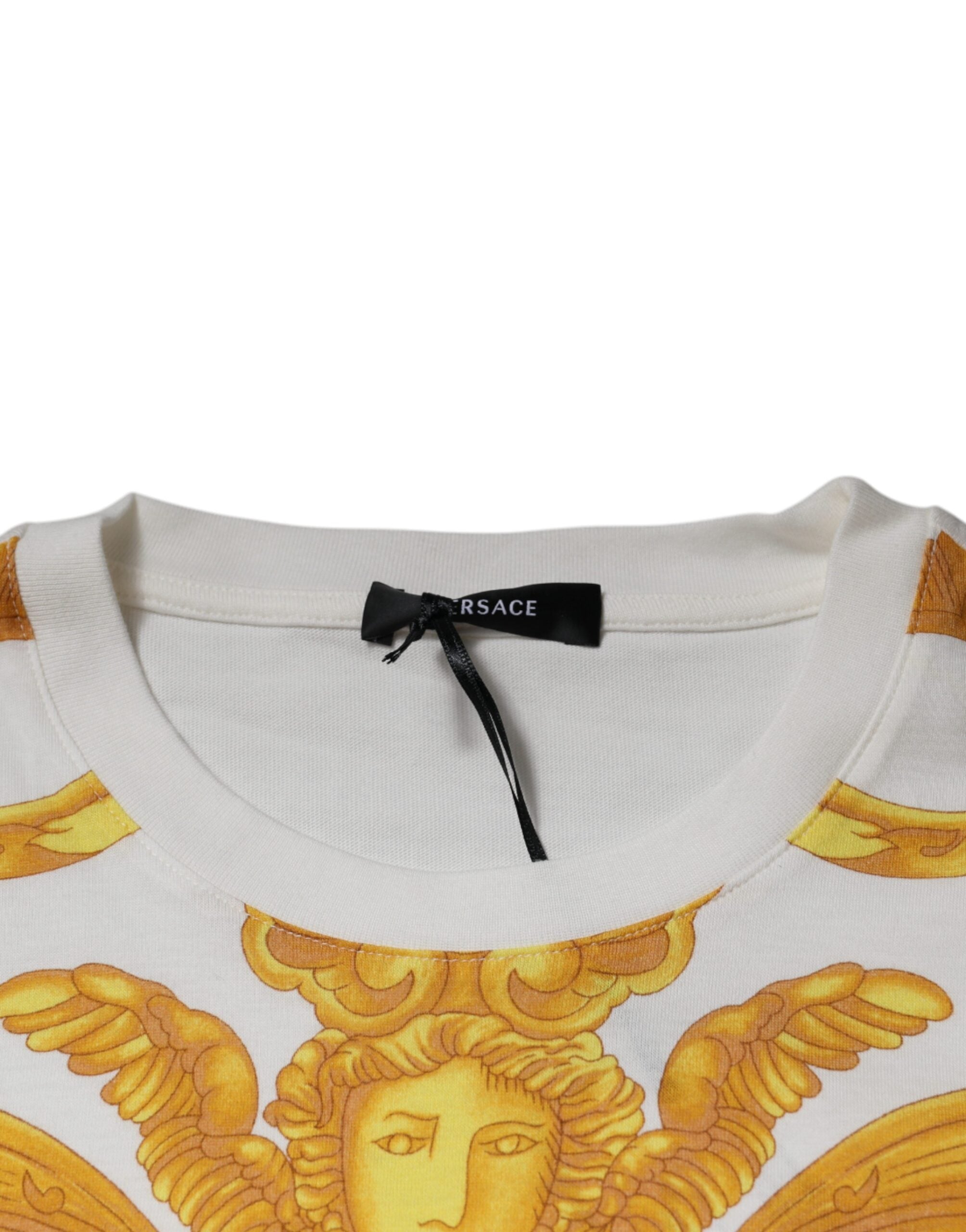 Camiseta de algodón con cuello redondo y estampado de Medusa blanca de Versace