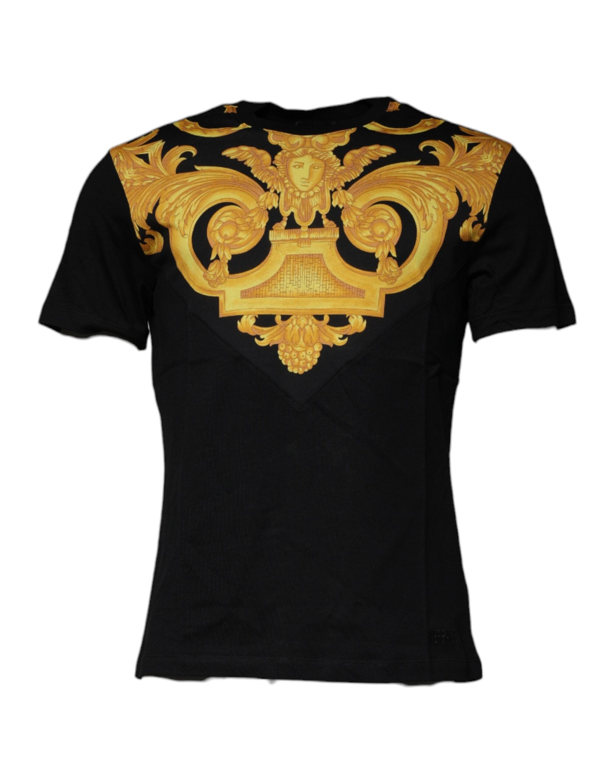 Camiseta de algodón con cuello redondo y estampado de Medusa negra de Versace