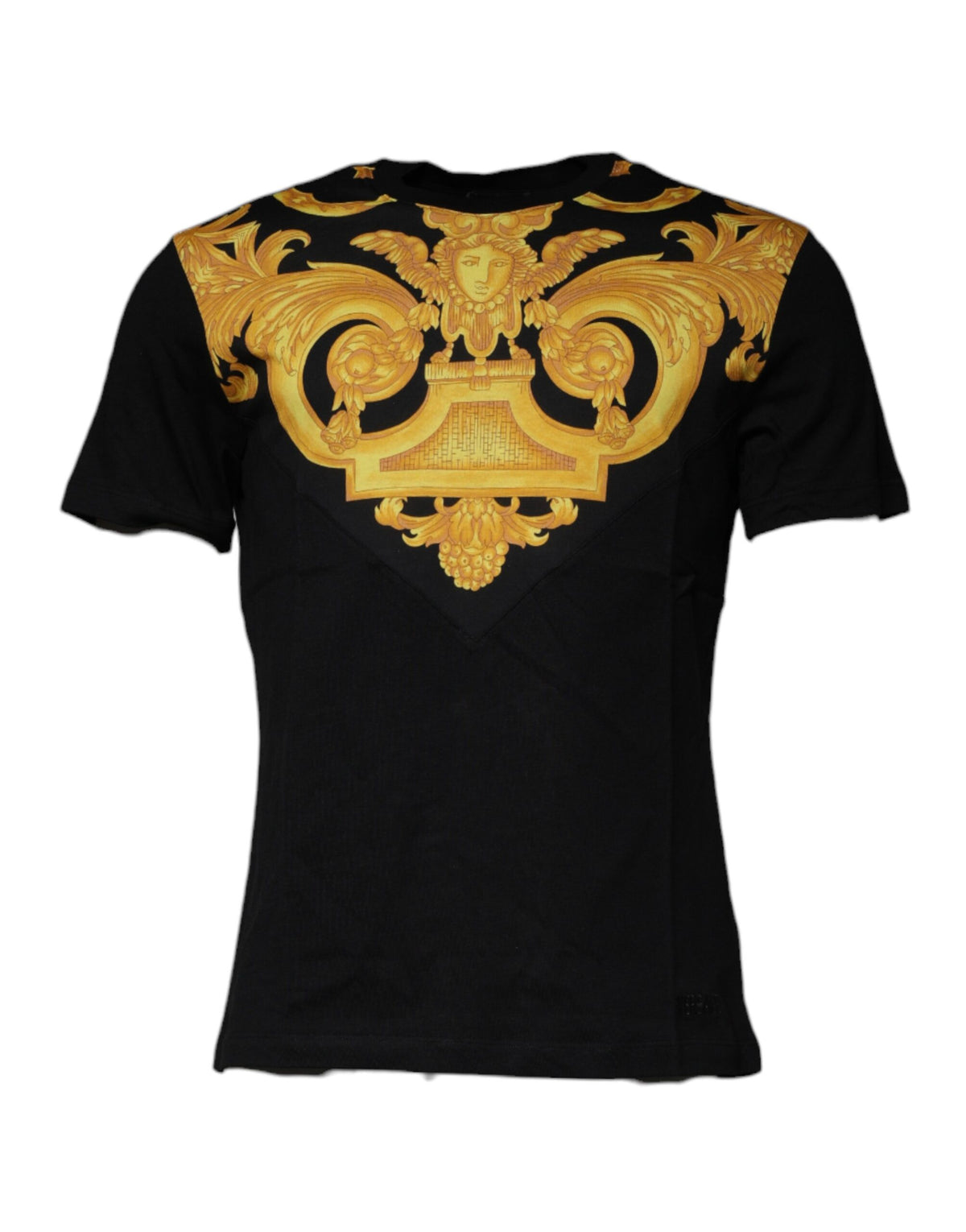 Camiseta de algodón con cuello redondo y estampado de Medusa negra de Versace