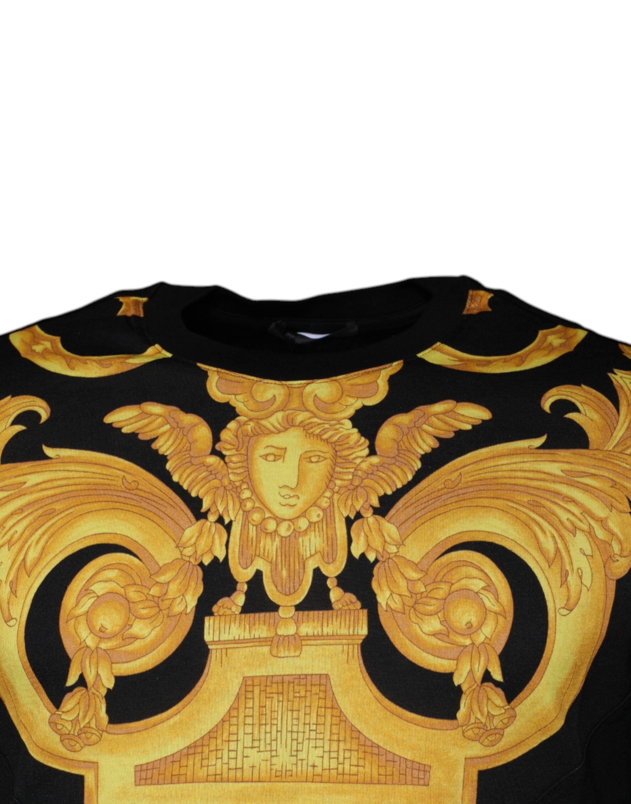 Camiseta de algodón con cuello redondo y estampado de Medusa negra de Versace