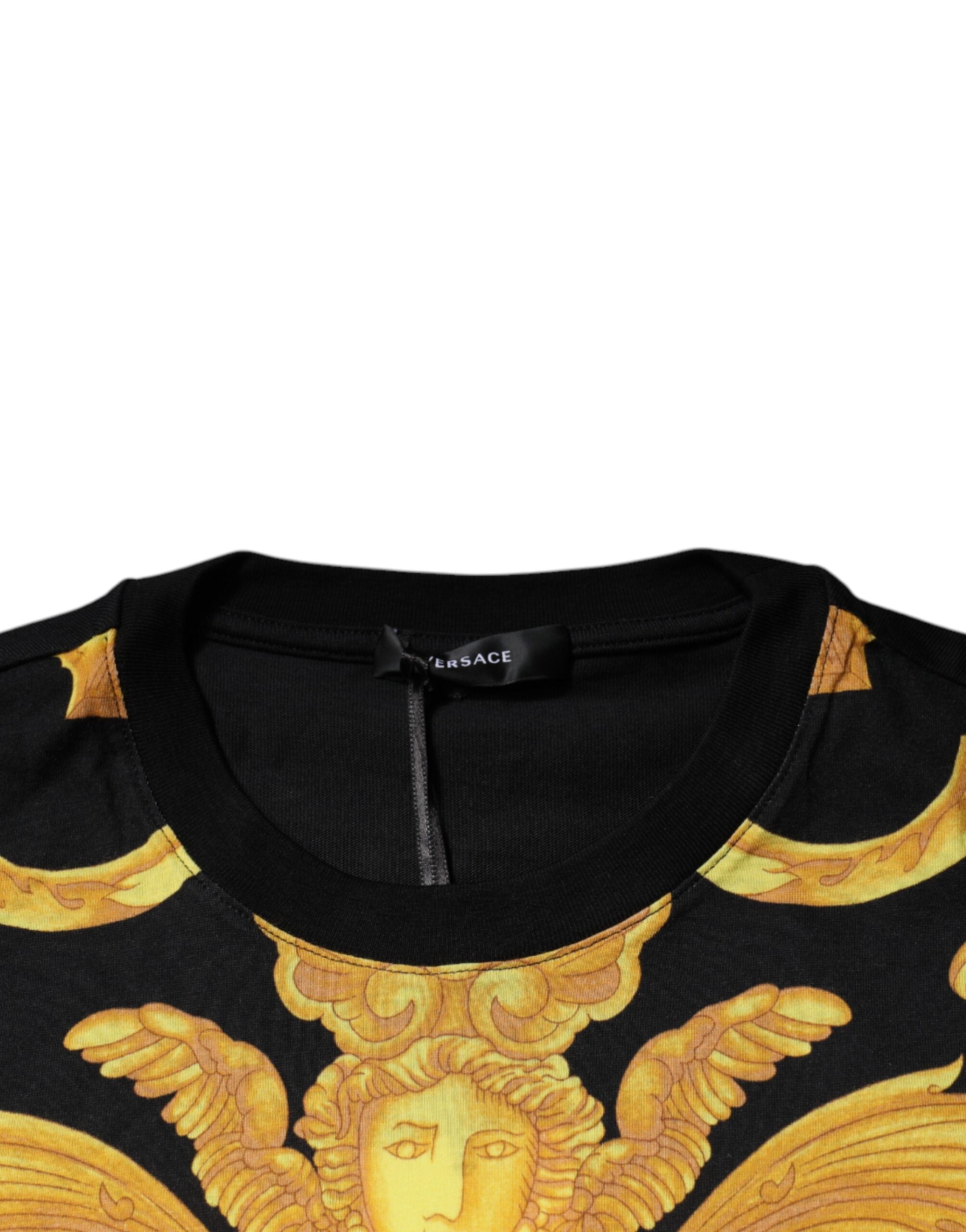 Camiseta de algodón con cuello redondo y estampado de Medusa negra de Versace