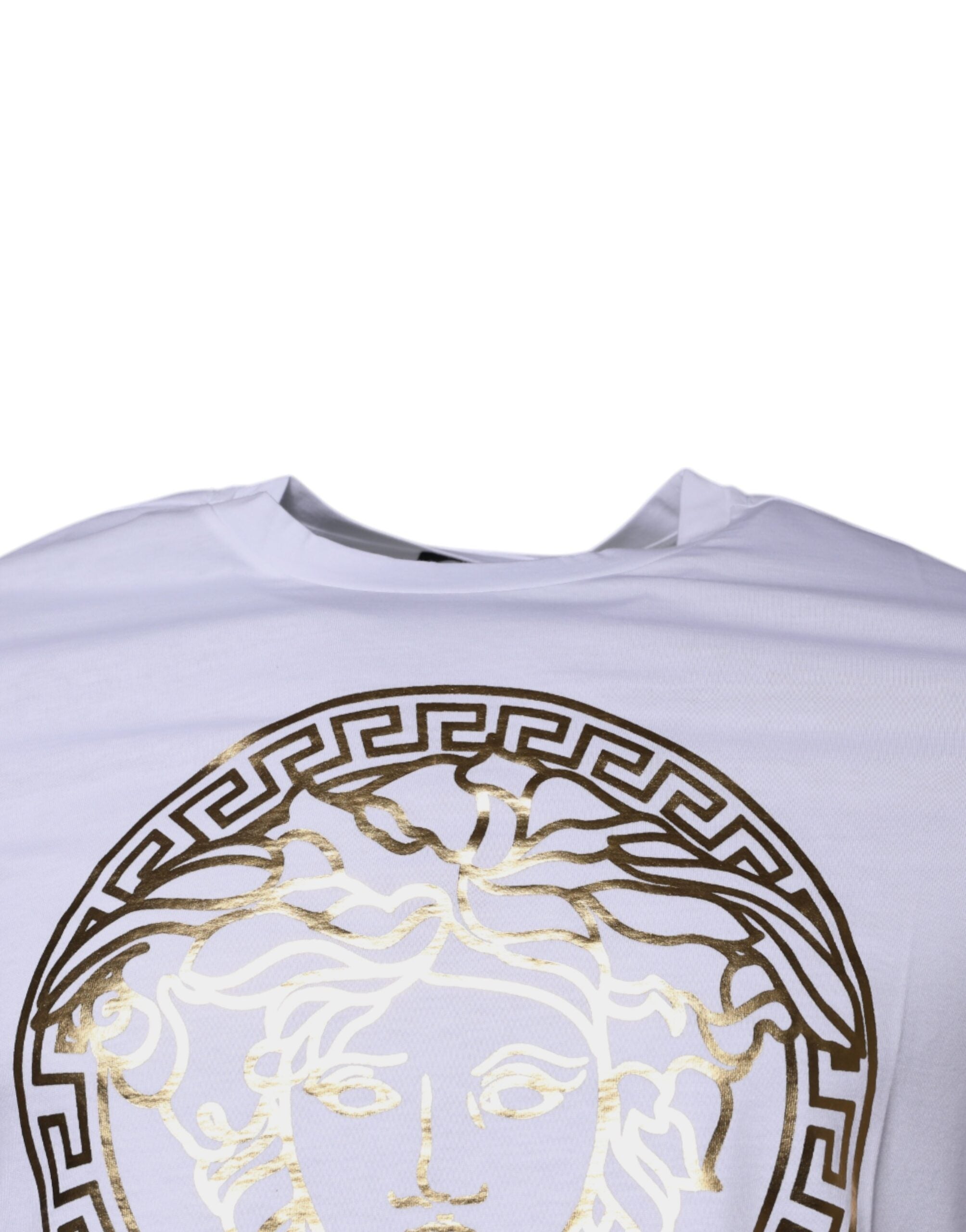Camiseta de algodón con cuello redondo y estampado de Medusa blanca de Versace