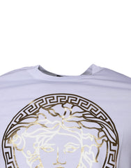 Camiseta de algodón con cuello redondo y estampado de Medusa blanca de Versace