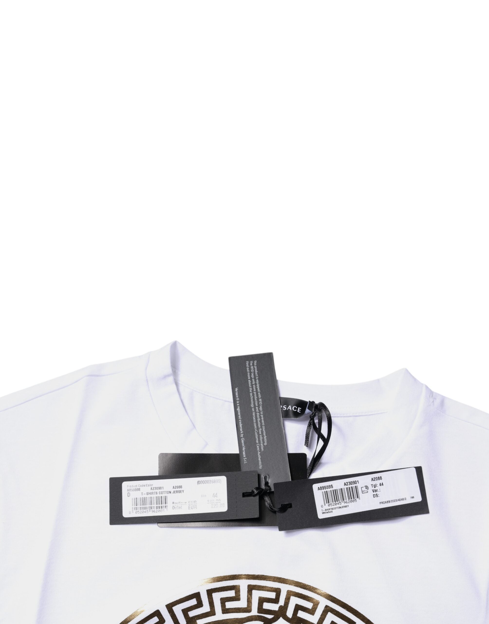 Camiseta de algodón con cuello redondo y estampado de Medusa blanca de Versace