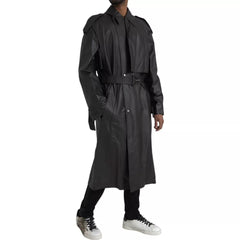 Chaqueta gabardina impermeable de cuero negro para hombre de Bottega Veneta
