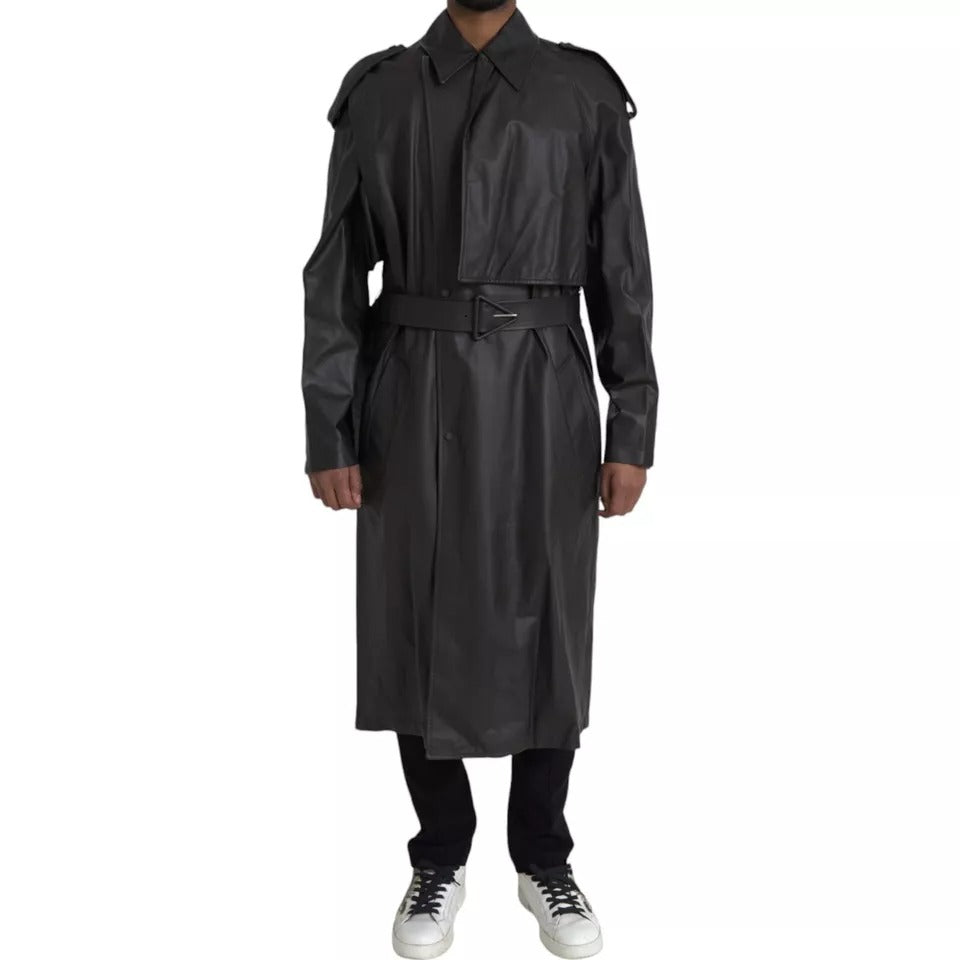 Chaqueta gabardina impermeable de cuero negro para hombre de Bottega Veneta