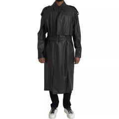 Chaqueta gabardina impermeable de cuero negro para hombre de Bottega Veneta