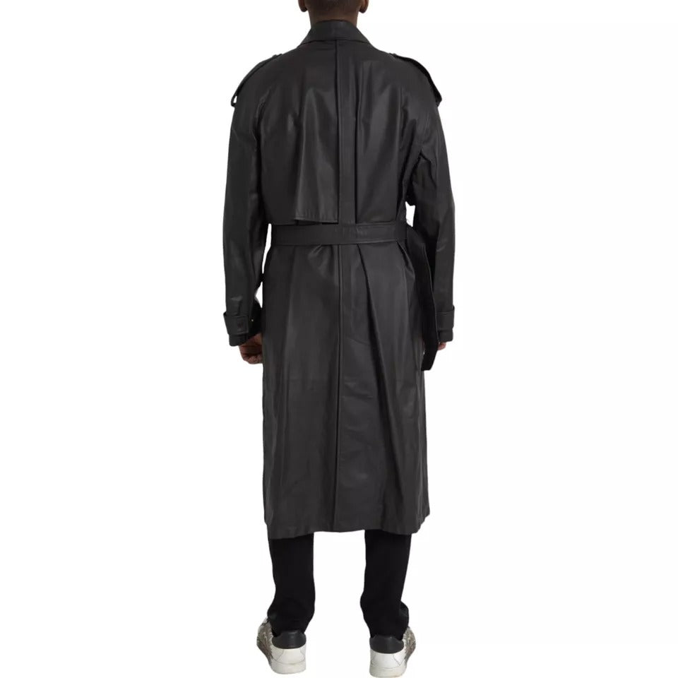 Chaqueta gabardina impermeable de cuero negro para hombre de Bottega Veneta
