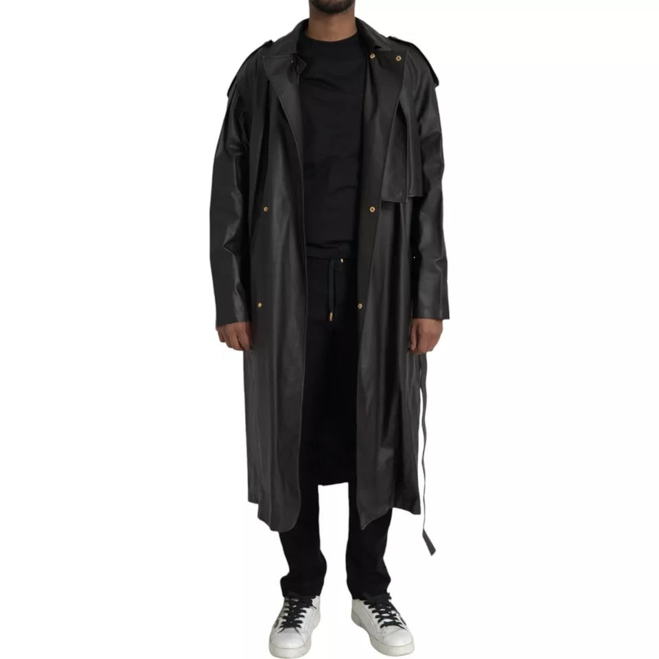 Chaqueta gabardina impermeable de cuero negro para hombre de Bottega Veneta