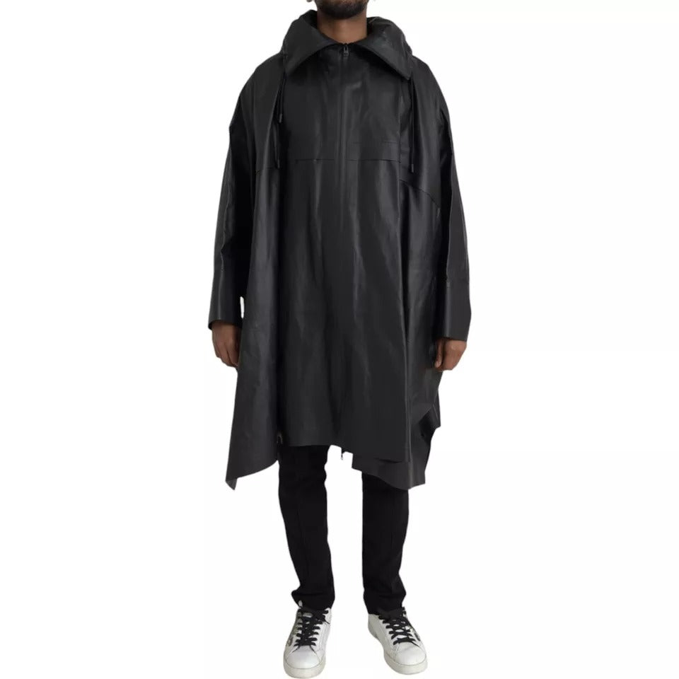 Chaqueta gabardina con capucha de cuero negro de Bottega Veneta para hombre