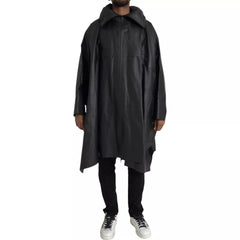 Chaqueta gabardina con capucha de cuero negro de Bottega Veneta para hombre