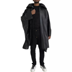 Chaqueta gabardina con capucha de cuero negro de Bottega Veneta para hombre