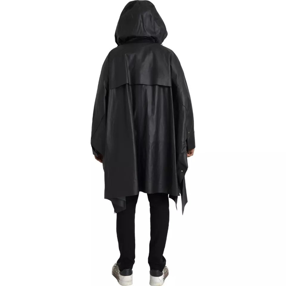 Chaqueta gabardina con capucha de cuero negro de Bottega Veneta para hombre