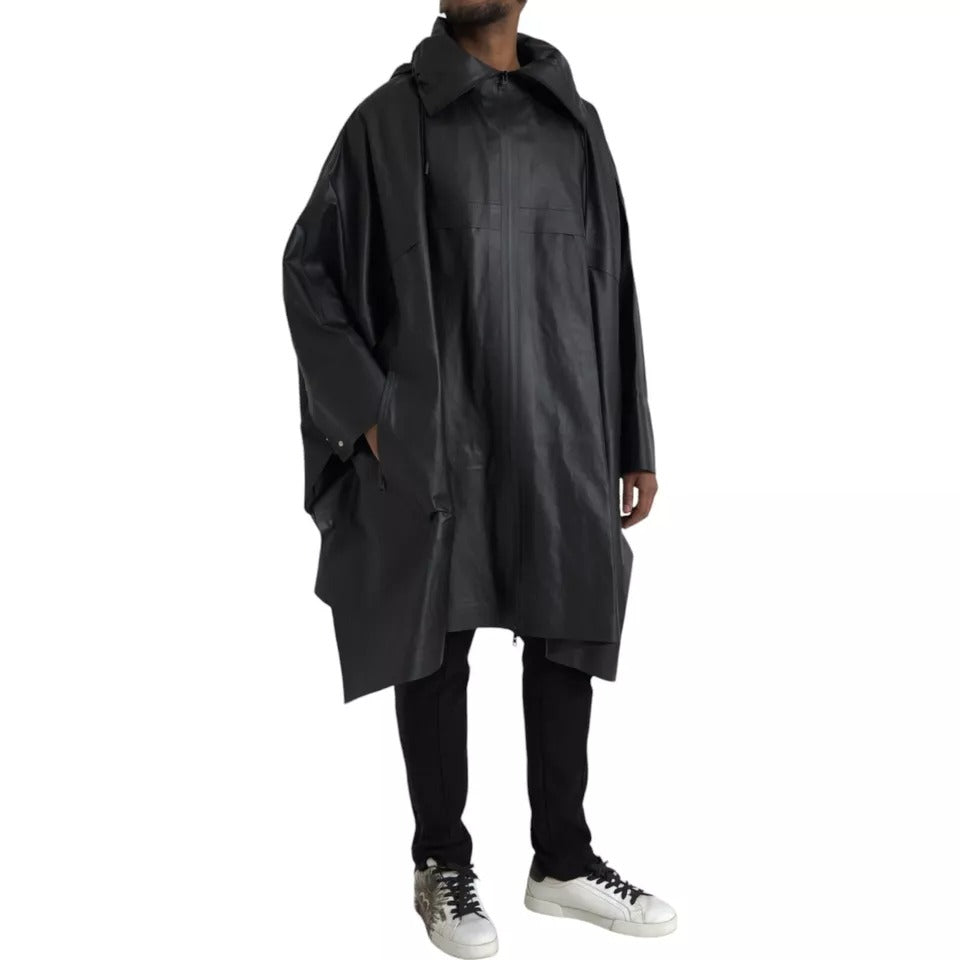 Chaqueta gabardina con capucha de cuero negro de Bottega Veneta para hombre