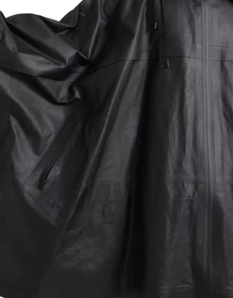 Chaqueta gabardina con capucha de cuero negro de Bottega Veneta para hombre