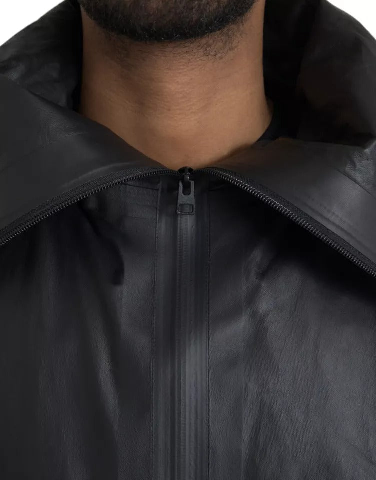 Chaqueta gabardina con capucha de cuero negro de Bottega Veneta para hombre