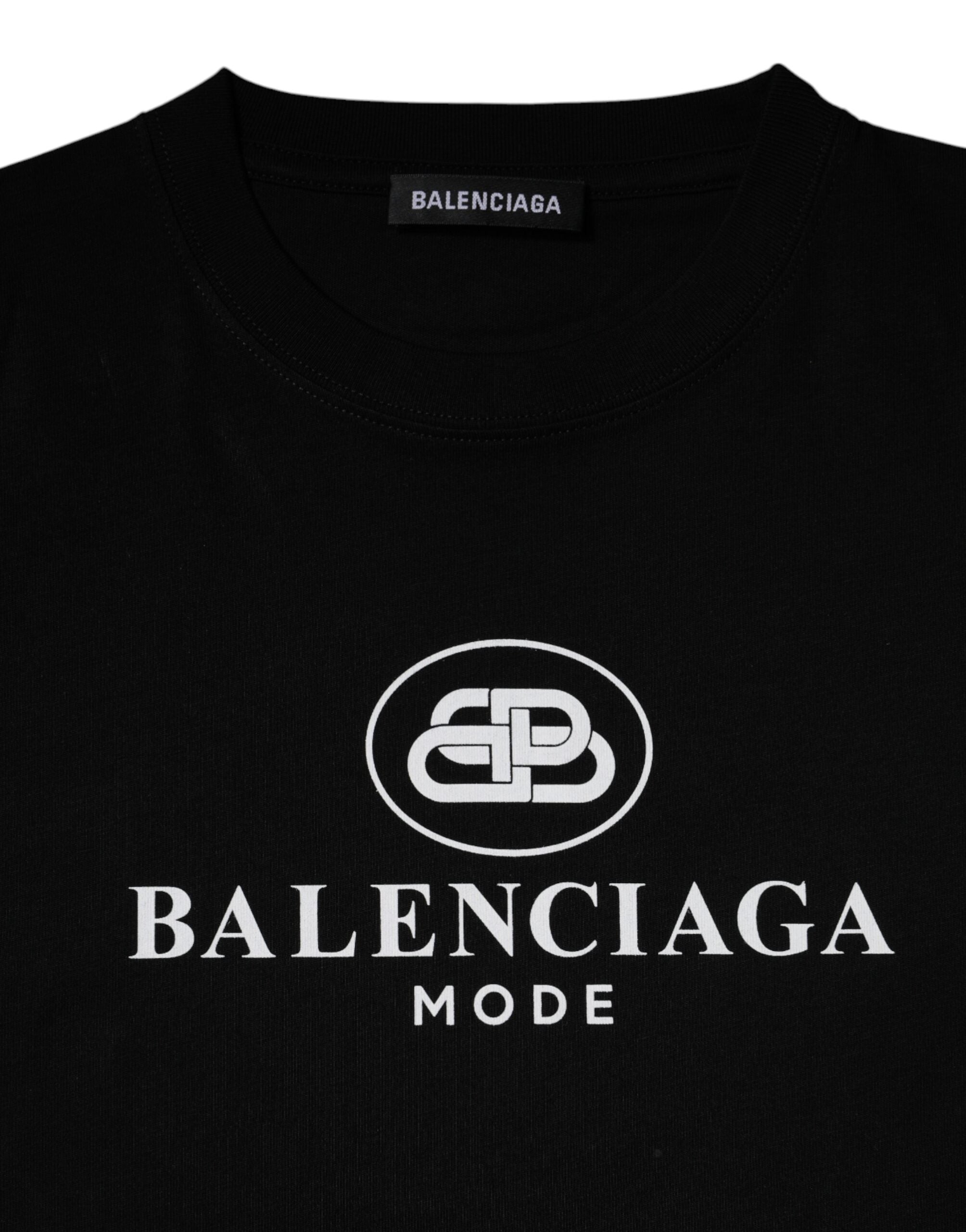 Camiseta de algodón negra de Balenciaga con cuello redondo y manga corta y estampado del logotipo
