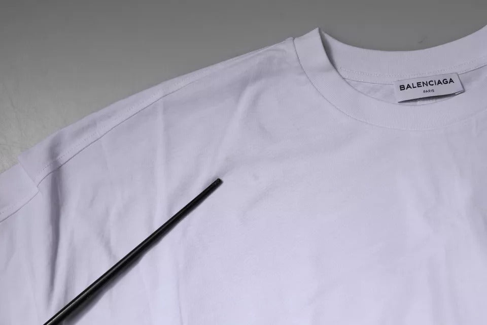 Camiseta de algodón de manga corta y cuello redondo con logotipo blanco de Balenciaga