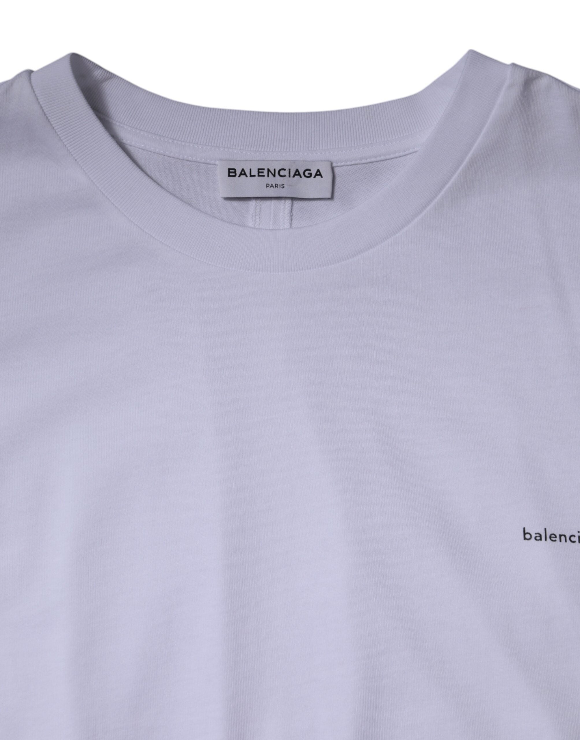 Camiseta de algodón de manga corta y cuello redondo con logotipo blanco de Balenciaga