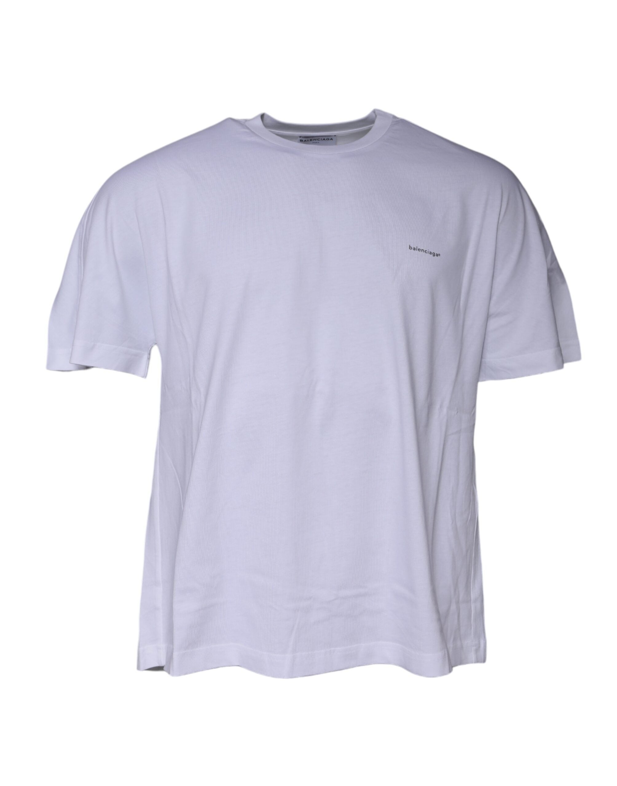 Camiseta de algodón de jersey con cuello redondo y manga corta con logotipo blanco de Balenciaga