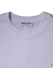 Camiseta de algodón de jersey con cuello redondo y manga corta con logotipo blanco de Balenciaga