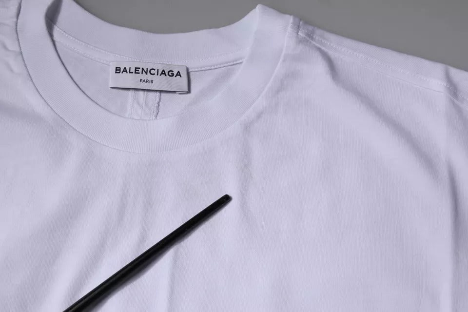 Camiseta de algodón de jersey con cuello redondo y manga corta con logotipo blanco de Balenciaga