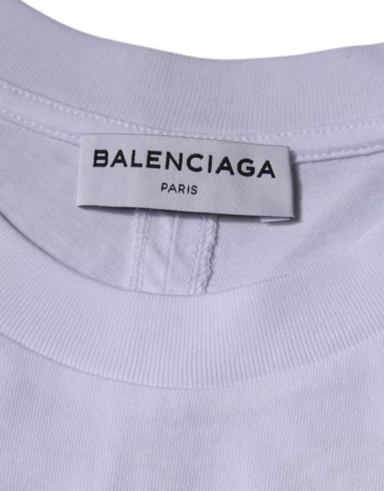 Camiseta de algodón de jersey con cuello redondo y manga corta con logotipo blanco de Balenciaga