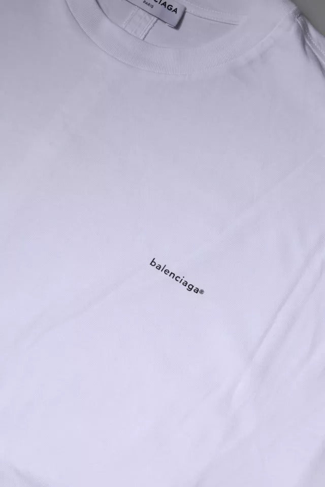 Camiseta de algodón de jersey con cuello redondo y manga corta con logotipo blanco de Balenciaga