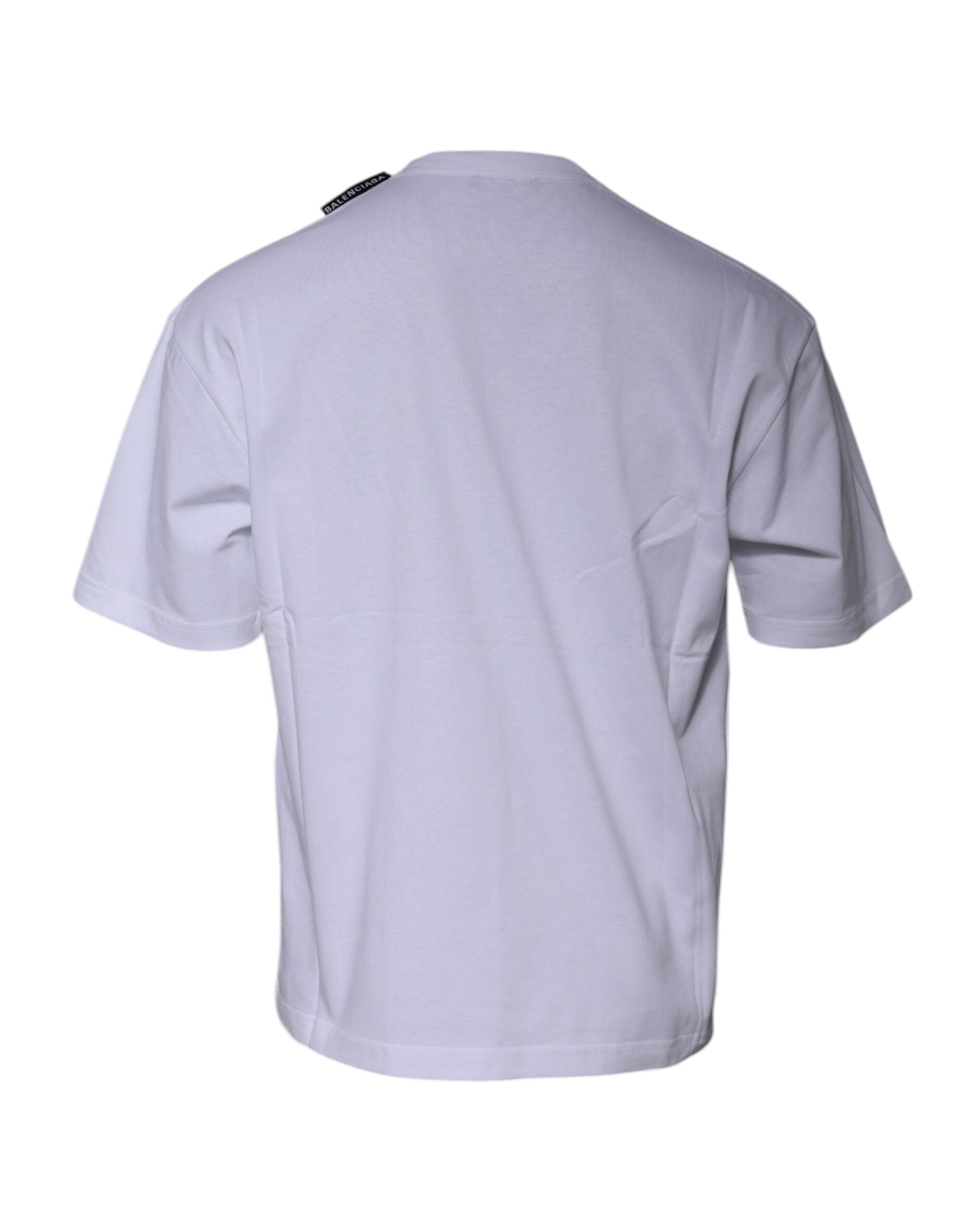Camiseta de algodón de jersey con cuello redondo y manga corta con logotipo blanco de Balenciaga