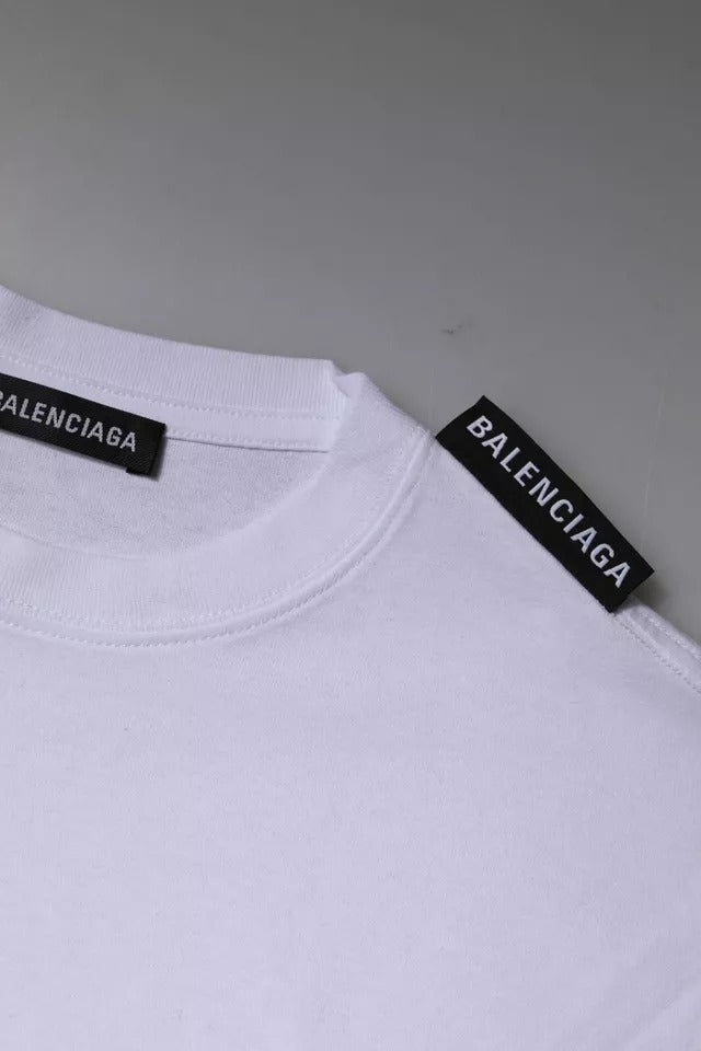 Camiseta de algodón de jersey con cuello redondo y manga corta con logotipo blanco de Balenciaga