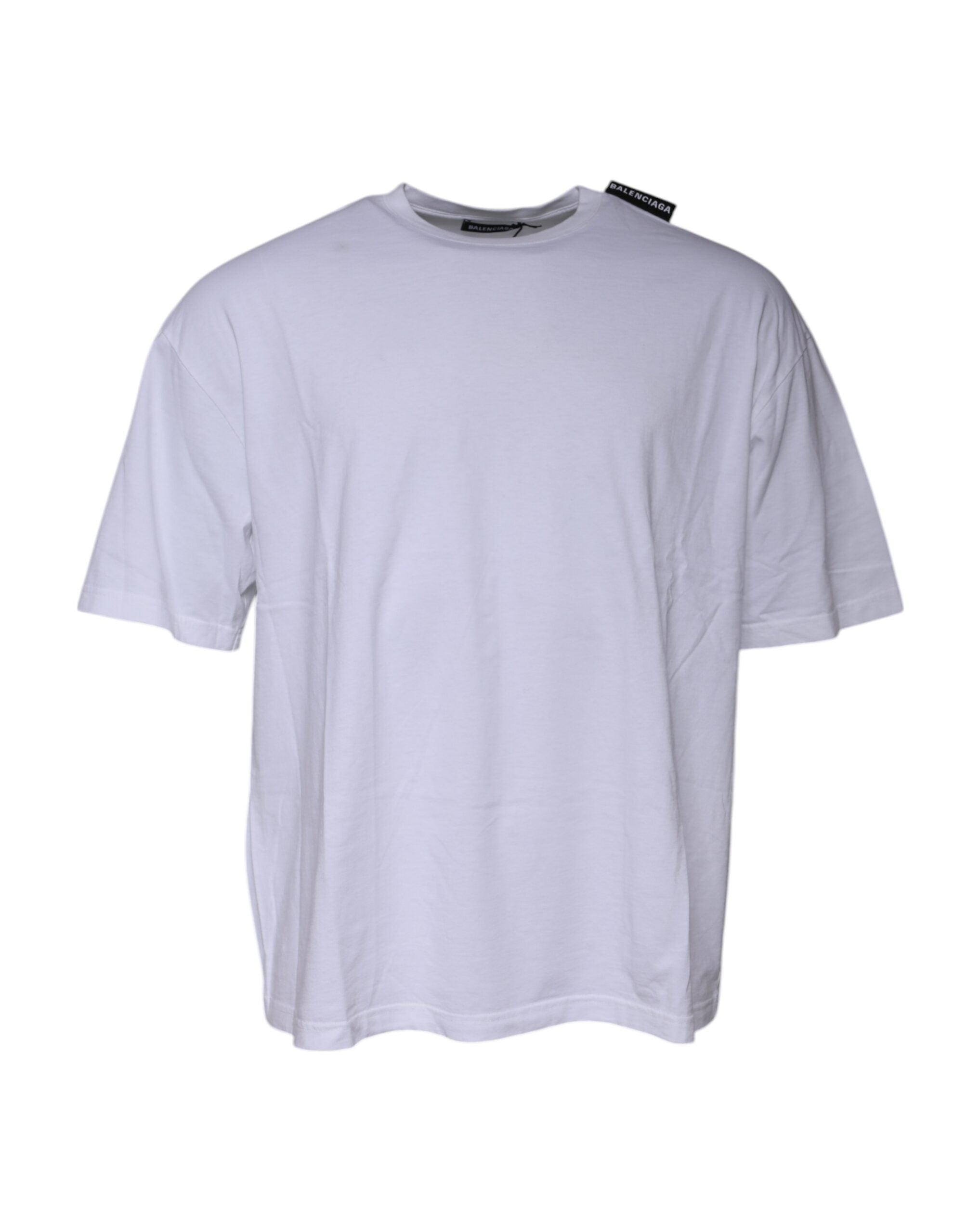Camiseta de algodón de jersey con cuello redondo y manga corta con logotipo blanco de Balenciaga