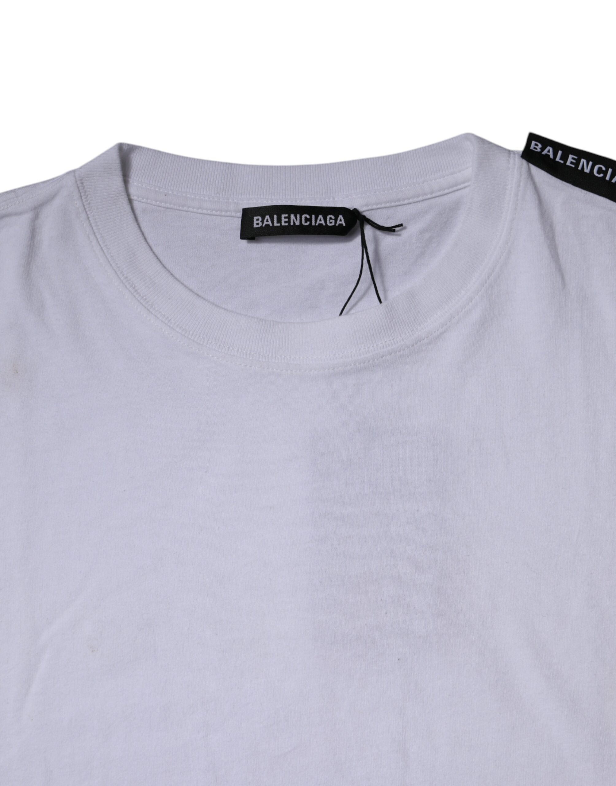 Camiseta de algodón de jersey con cuello redondo y manga corta con logotipo blanco de Balenciaga