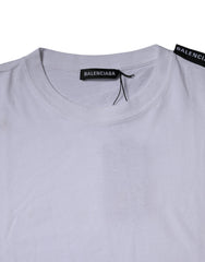Camiseta de algodón de jersey con cuello redondo y manga corta con logotipo blanco de Balenciaga