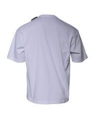 Camiseta de algodón de jersey con cuello redondo y manga corta con logotipo blanco de Balenciaga