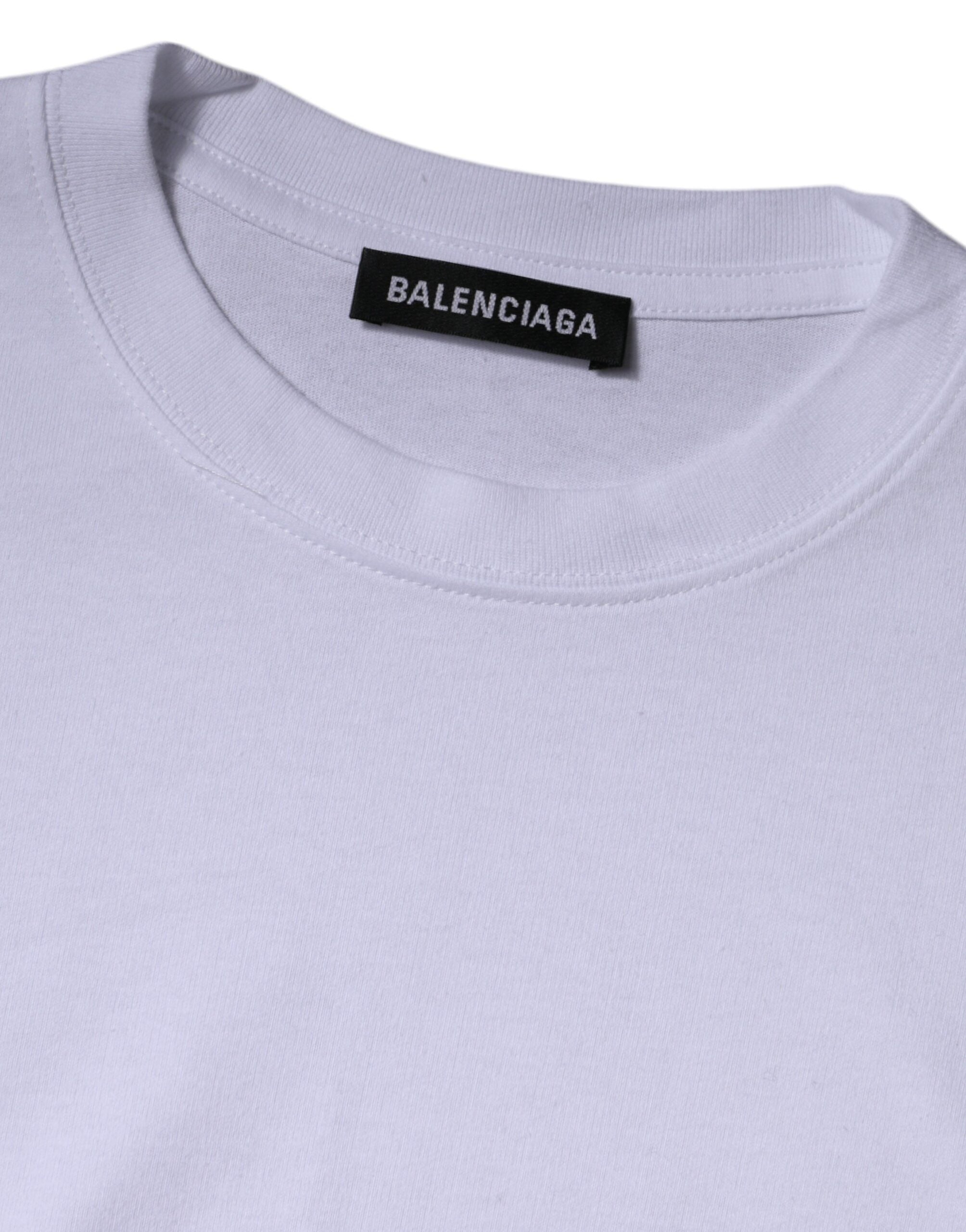 Camiseta de algodón de jersey con cuello redondo y manga corta con logotipo blanco de Balenciaga