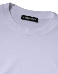 Camiseta de algodón de jersey con cuello redondo y manga corta con logotipo blanco de Balenciaga