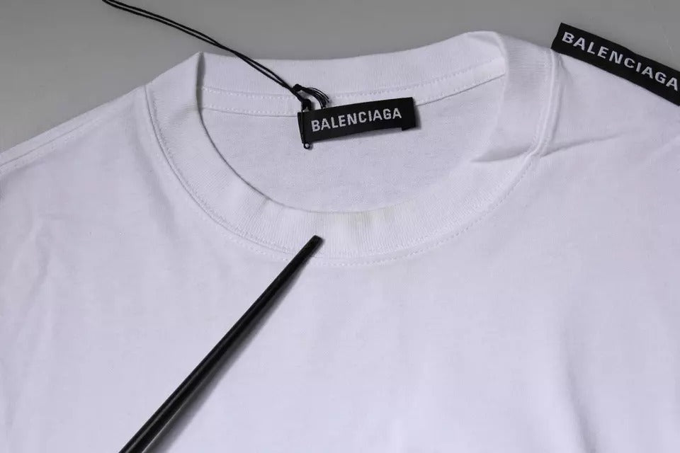 Camiseta de algodón de jersey con cuello redondo y manga corta con logotipo blanco de Balenciaga