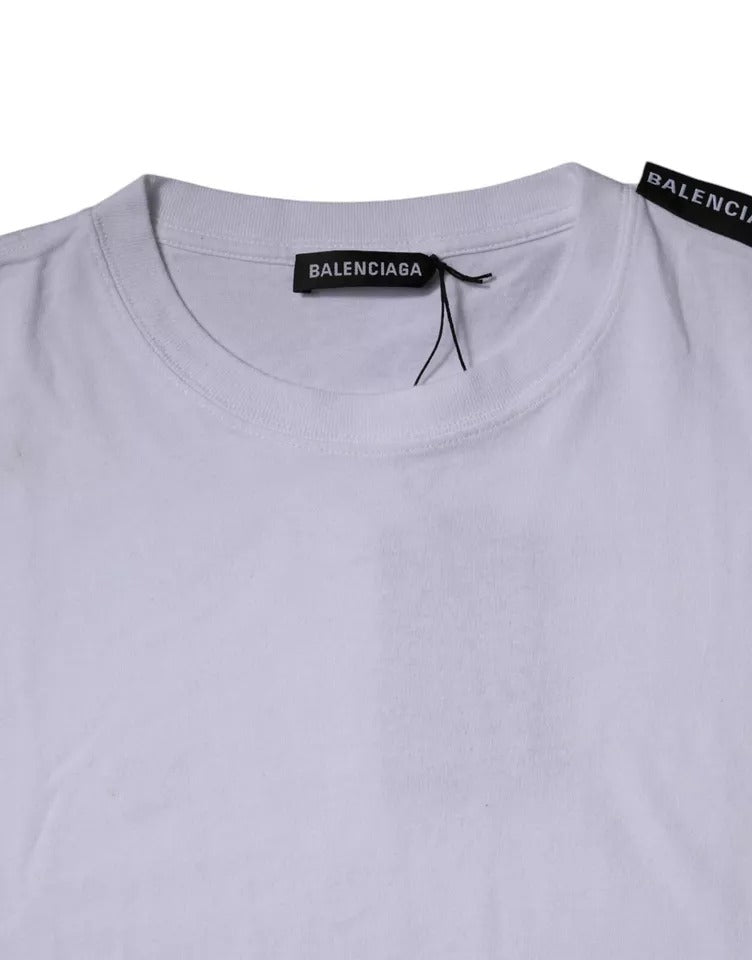 Camiseta de algodón de jersey con cuello redondo y manga corta con logotipo blanco de Balenciaga