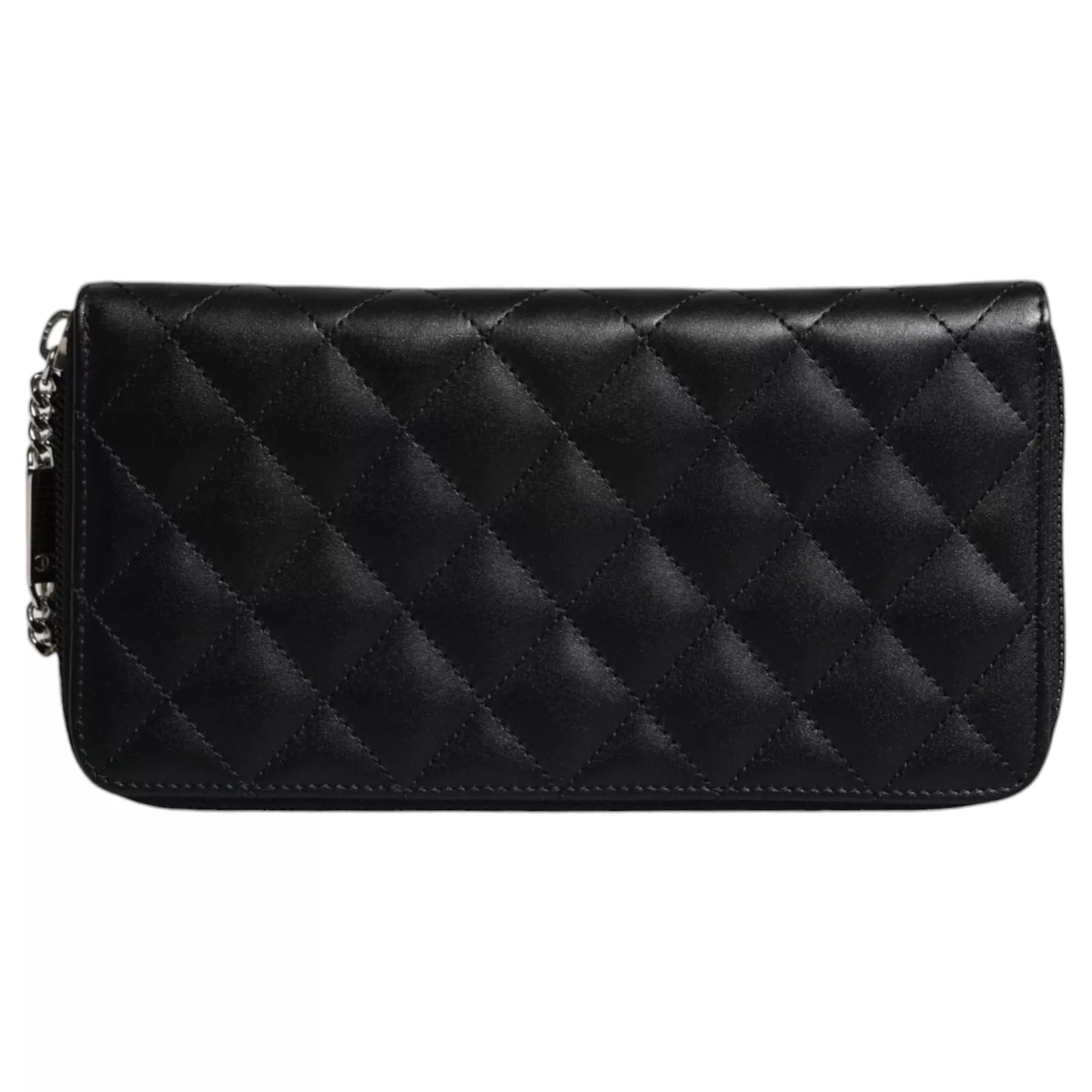 Cartera con cremallera continental CC de piel acolchada negra con el logotipo de Chanel