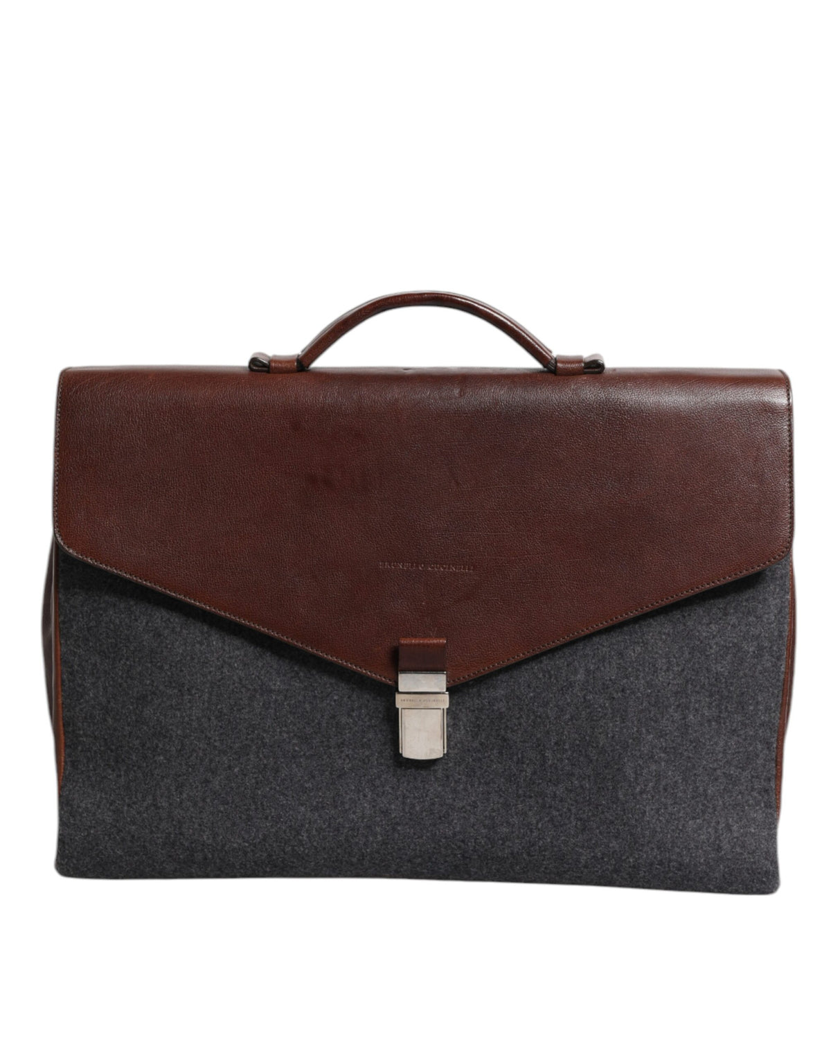 Bolso de mano de negocios Brunello Cucinelli de lana color coñac y cuero marrón y gris