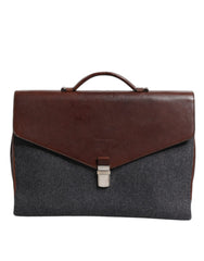 Bolso de mano de negocios Brunello Cucinelli de lana color coñac y cuero marrón y gris