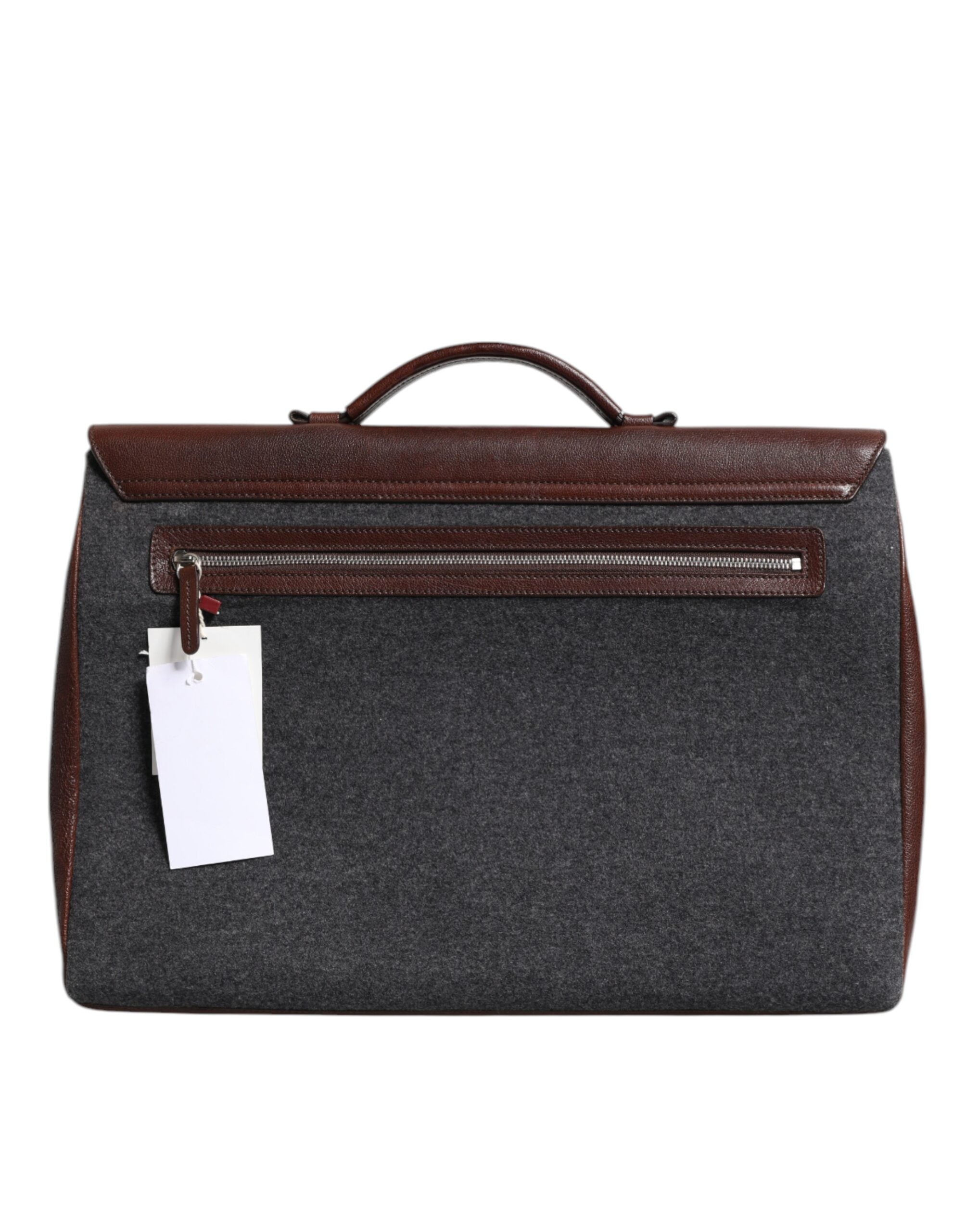 Bolso de mano de negocios Brunello Cucinelli de lana color coñac y cuero marrón y gris