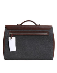 Bolso de mano de negocios Brunello Cucinelli de lana color coñac y cuero marrón y gris