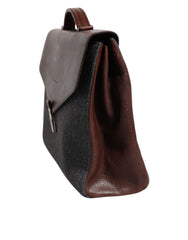 Bolso de mano de negocios Brunello Cucinelli de lana color coñac y cuero marrón y gris