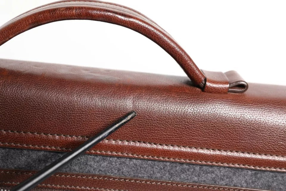 Bolso de mano de negocios Brunello Cucinelli de lana color coñac y cuero marrón y gris