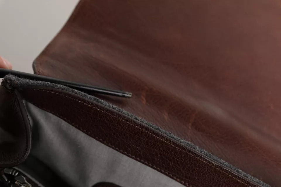 Bolso de mano de negocios Brunello Cucinelli de lana color coñac y cuero marrón y gris