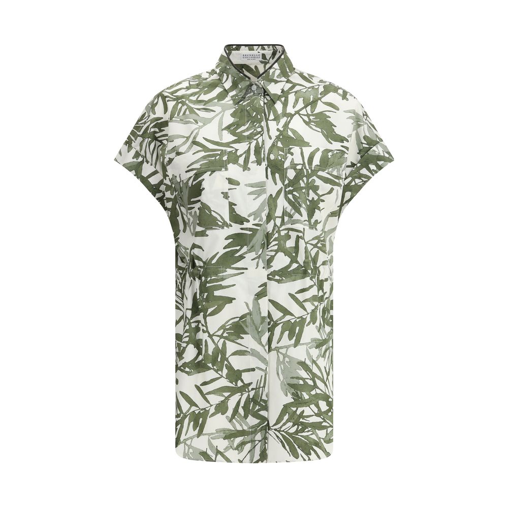 Brunello Cucinelli Camisa larga con estampado de hojas