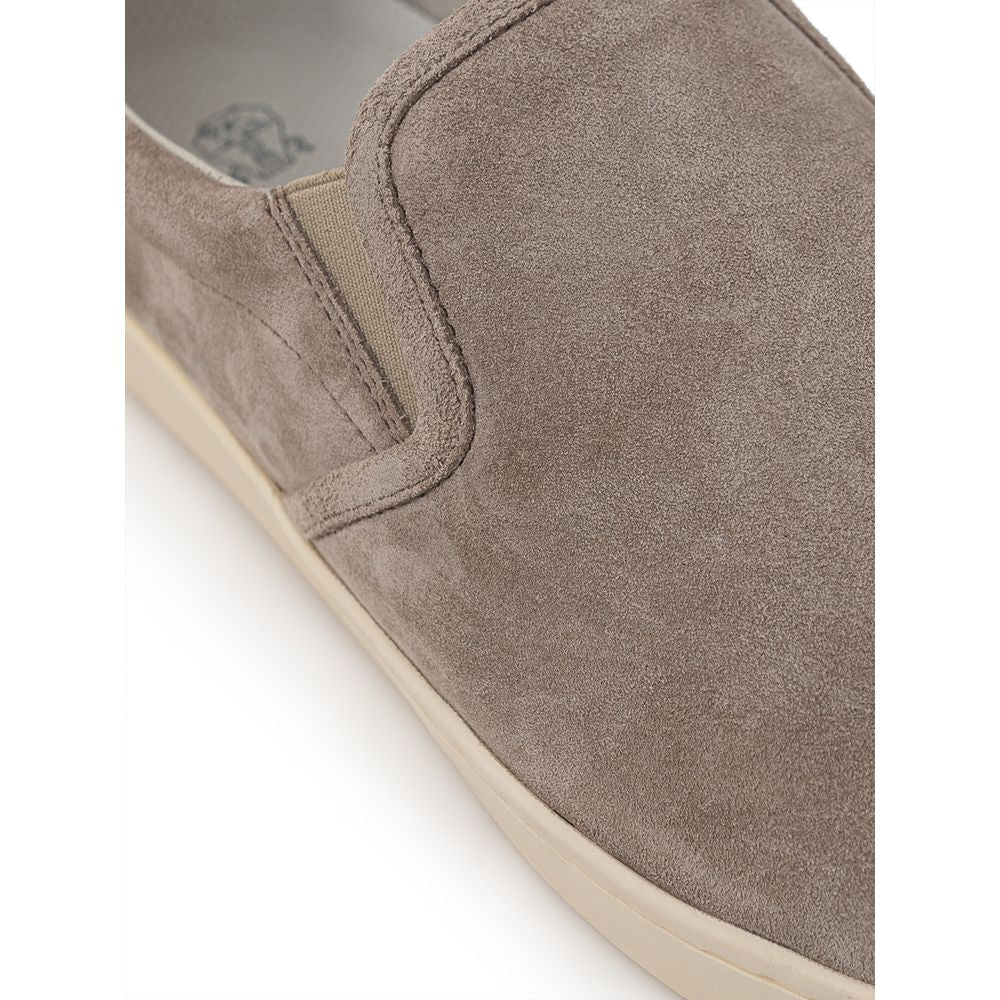 Brunello Cucinelli Zapatilla de cuero gris